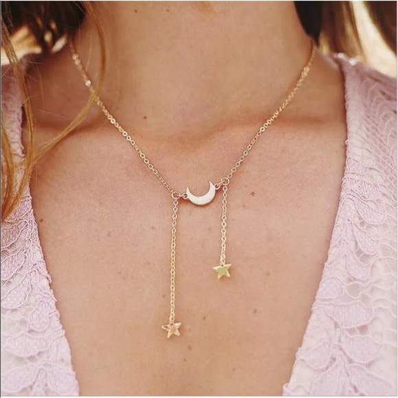 LF Jewelry - Gold Crescent Moon Stars dangly charm necklace🌟🌙
